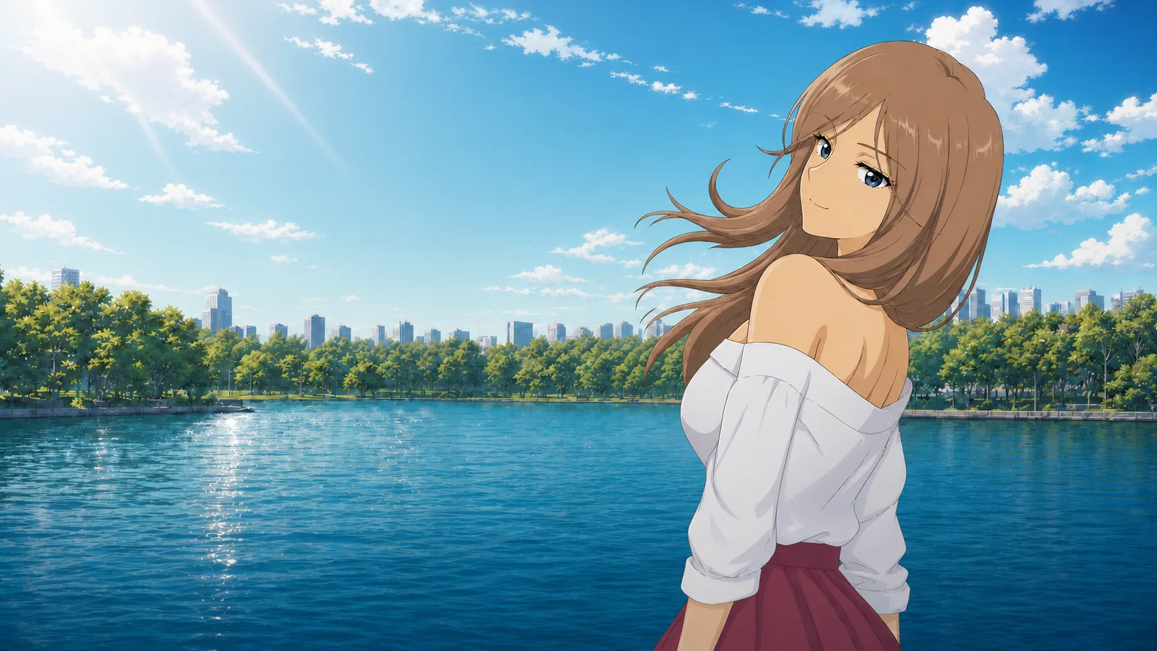 The Venture protagonist looking back beside Tokyo's waterfront