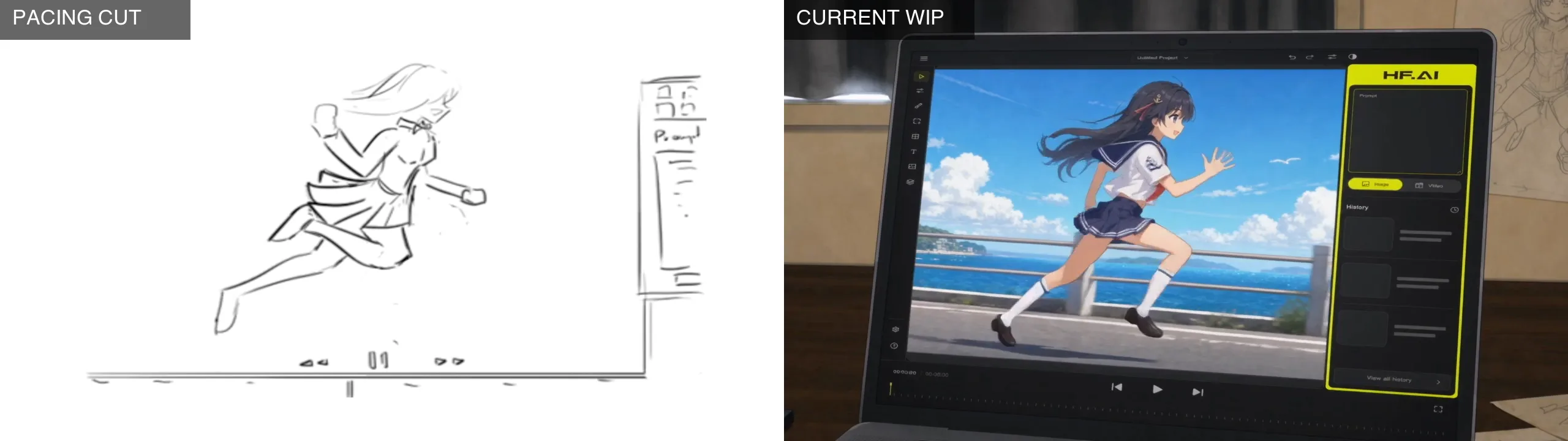 Pacing comparison sheet from the production process